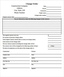 change order form sample construction change order form