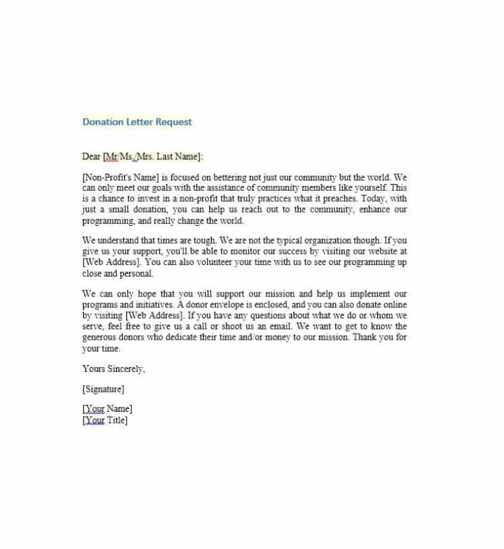 charitable donation letter template