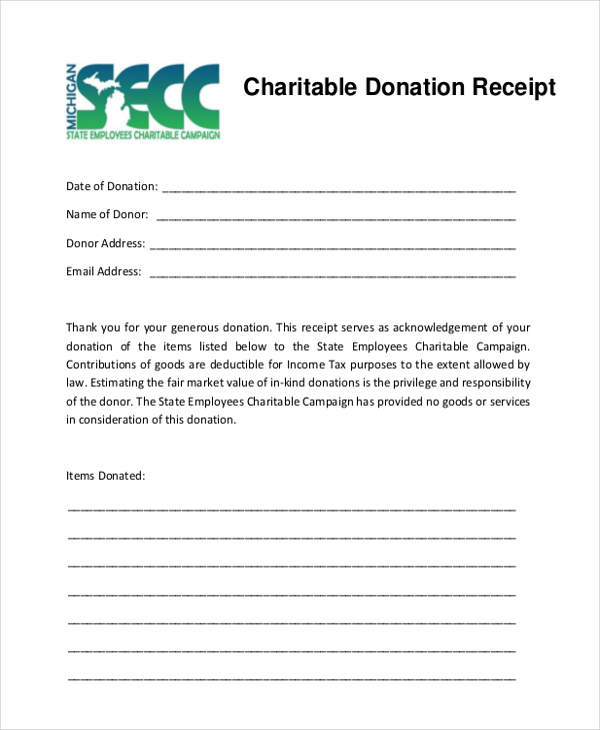 charitable donation receipt