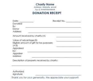 charitable donation receipt charity donation receipt