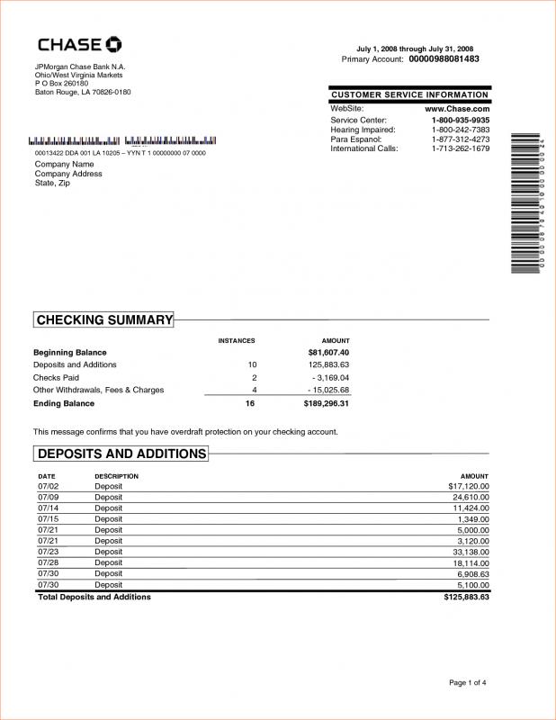 Chase Bank Statements Template Business