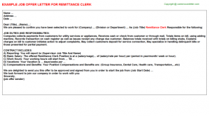 check stubs template remittance clerk offer letter