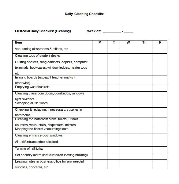 daily check off list template