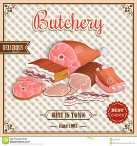 chef business cards retro meat poster label best choice butchery squared background vector illustration