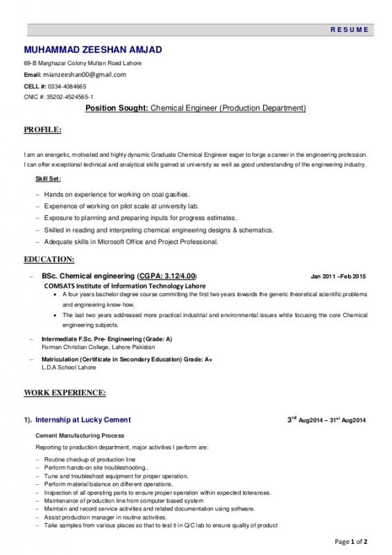 chemical engineer resume