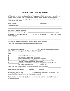 child support agreement form sample child care agreement form l