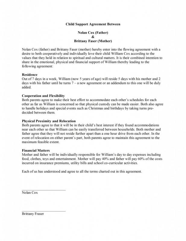 child support agreement template