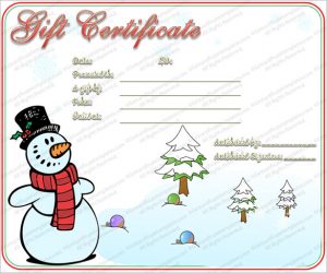 christmas gift certificate templates snowman christmas gift certificate template