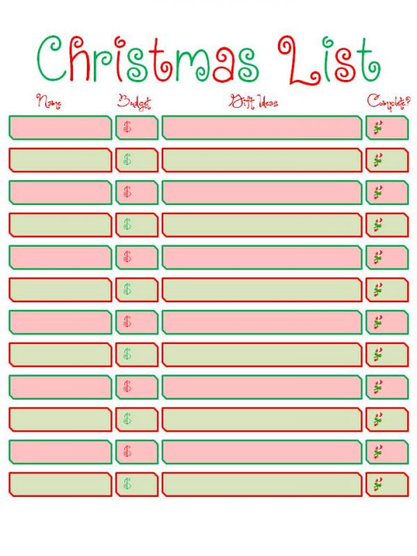 christmas list printable