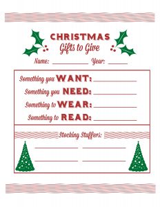 christmas list printable christmas list single sheet