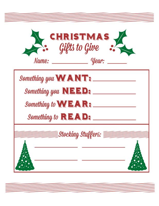 christmas list printable