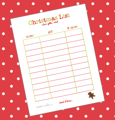 christmas list printable