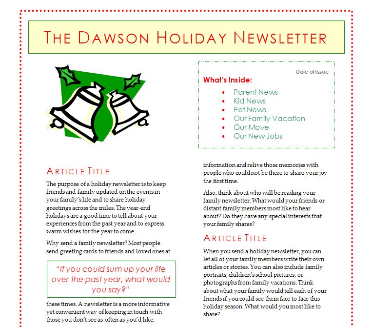 christmas newsletter template