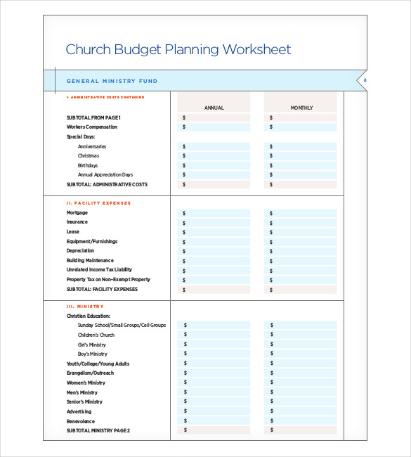 church budget template