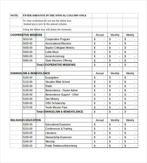 church budget template