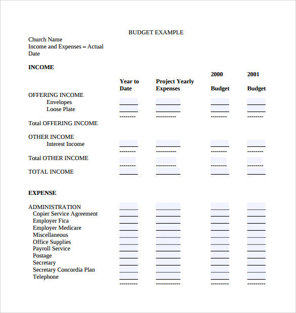 church budget template