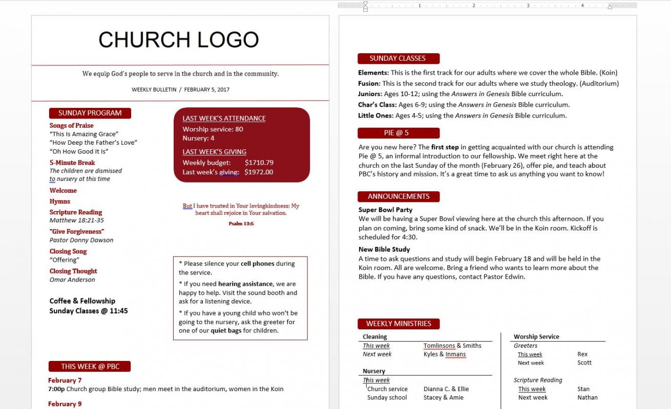 church bulletin templates