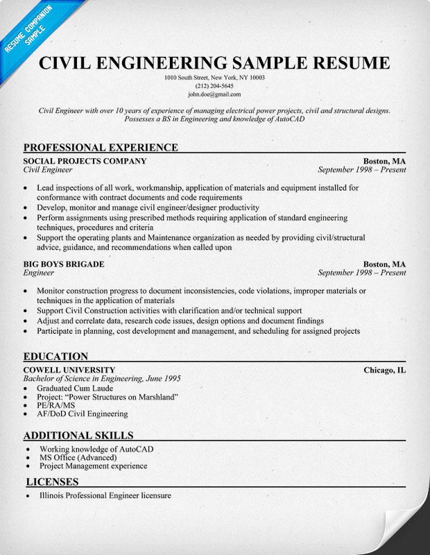 resume format in word for civil engineer experienced