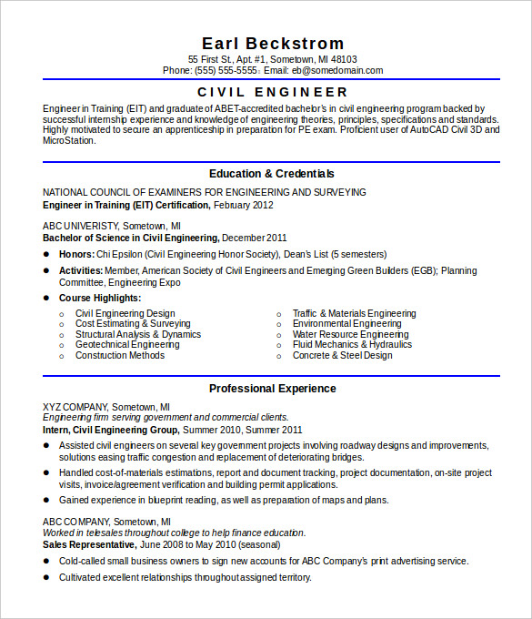 civil engineer resume