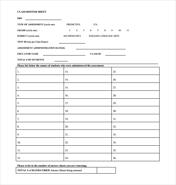 class roster template