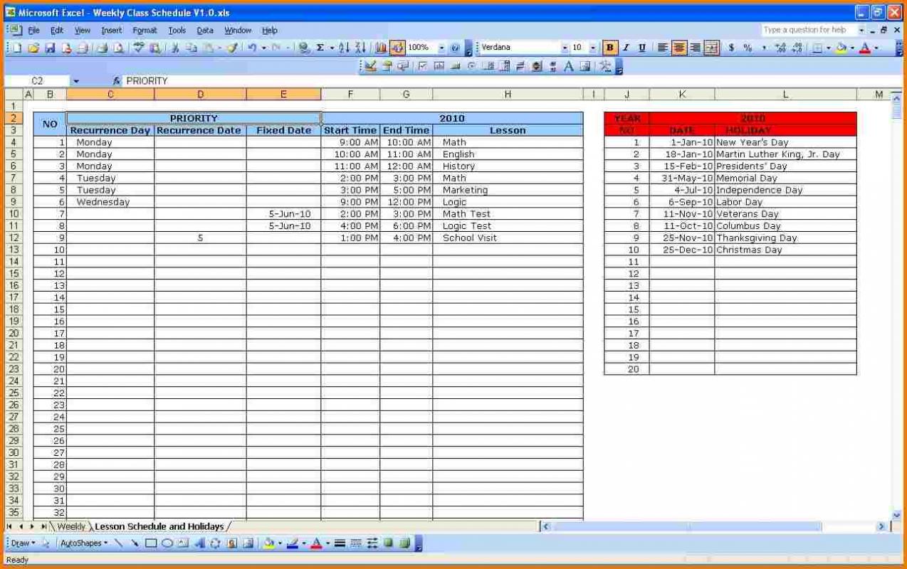 class schedule template