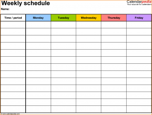 class schedule template weekly class schedule template schedule