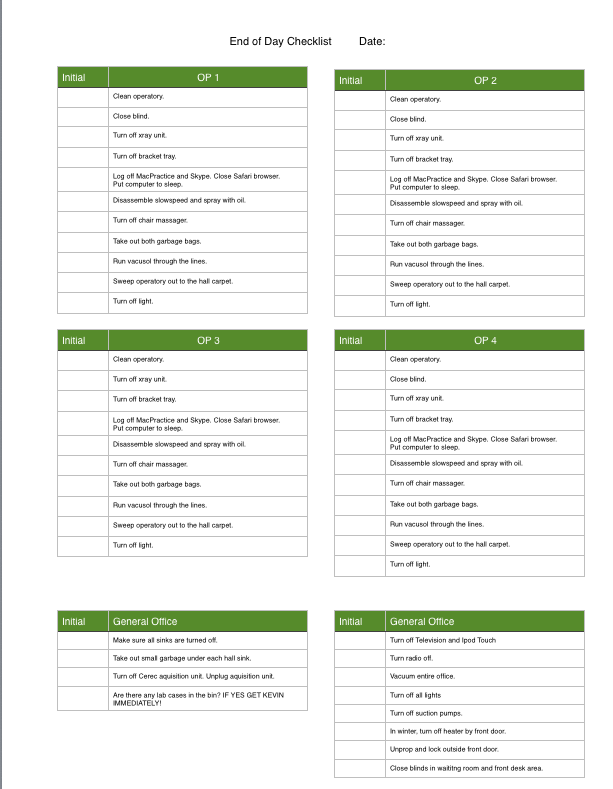 cleaning list template