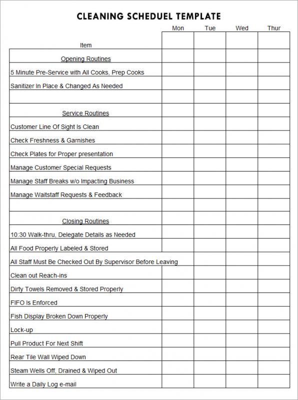 cleaning schedule template