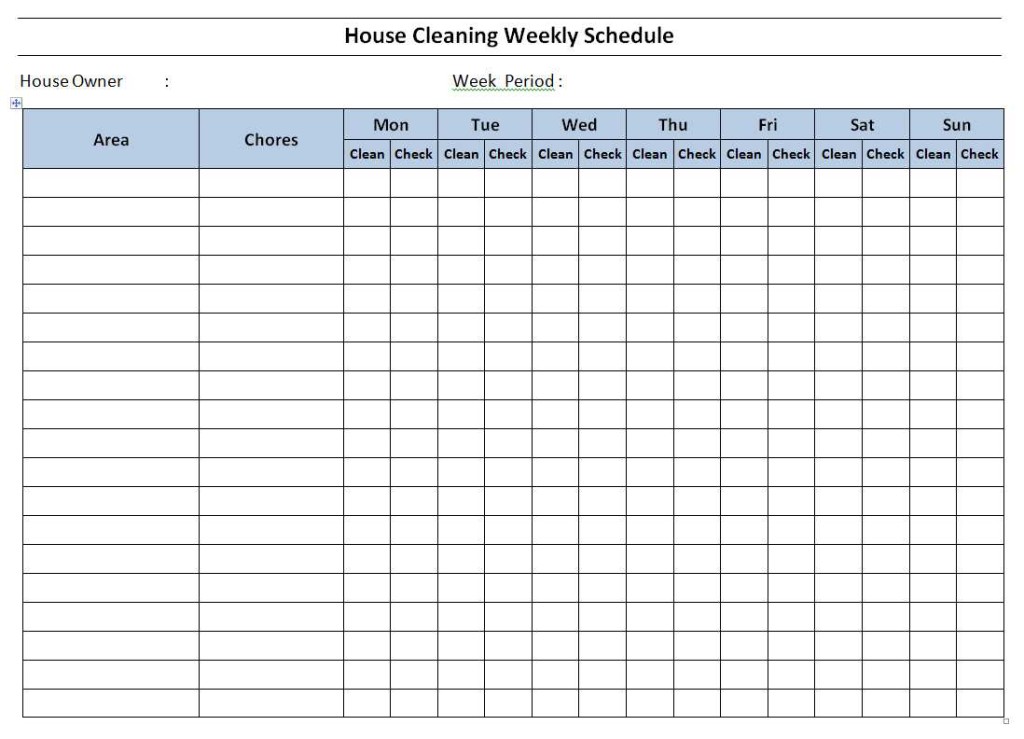 cleaning schedule template