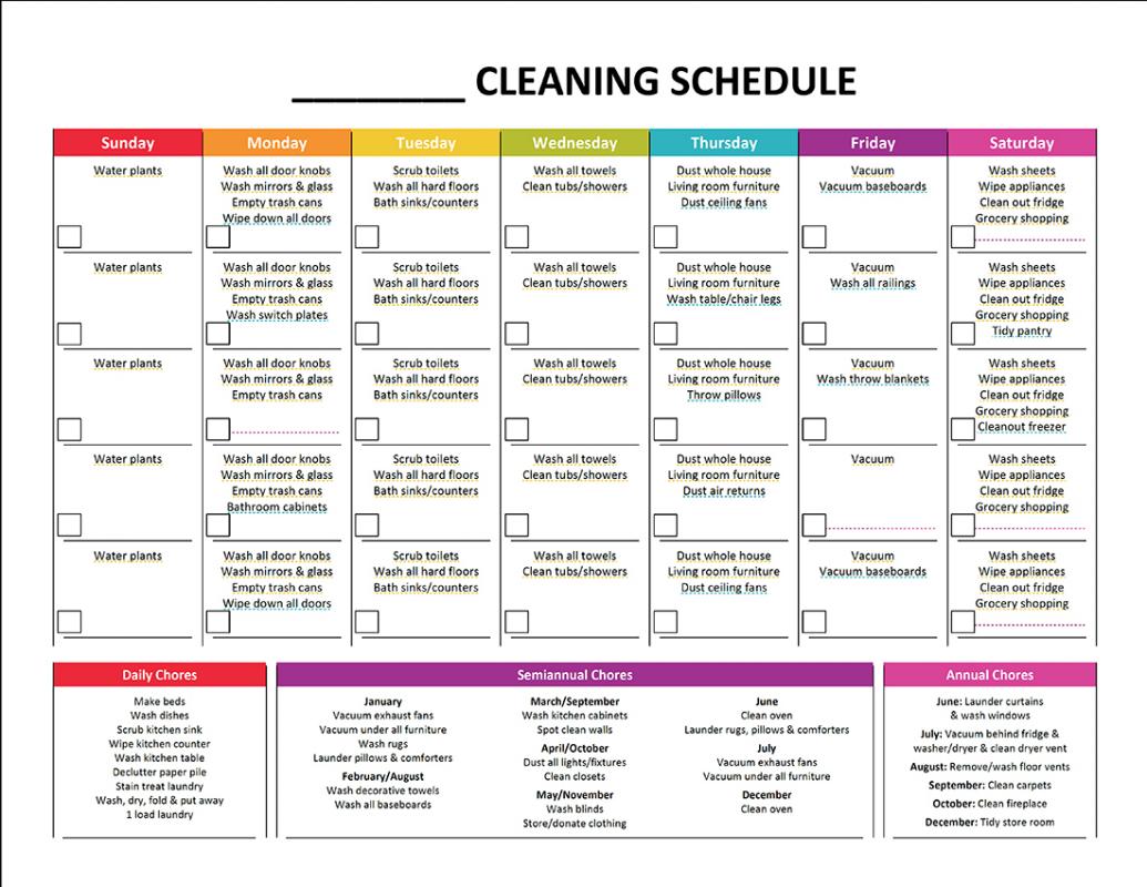 Monthly Cleaning Schedule Template Word