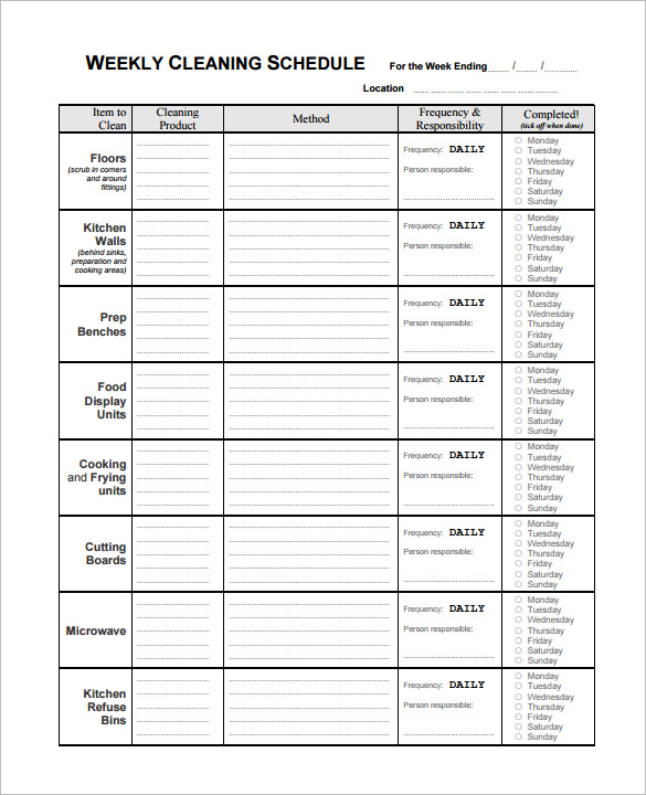 cleaning schedule template