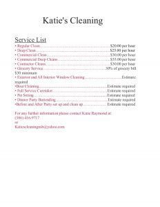 cleaning services price list template katies price list