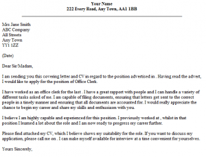 clerical cover letter office clerk cover letter