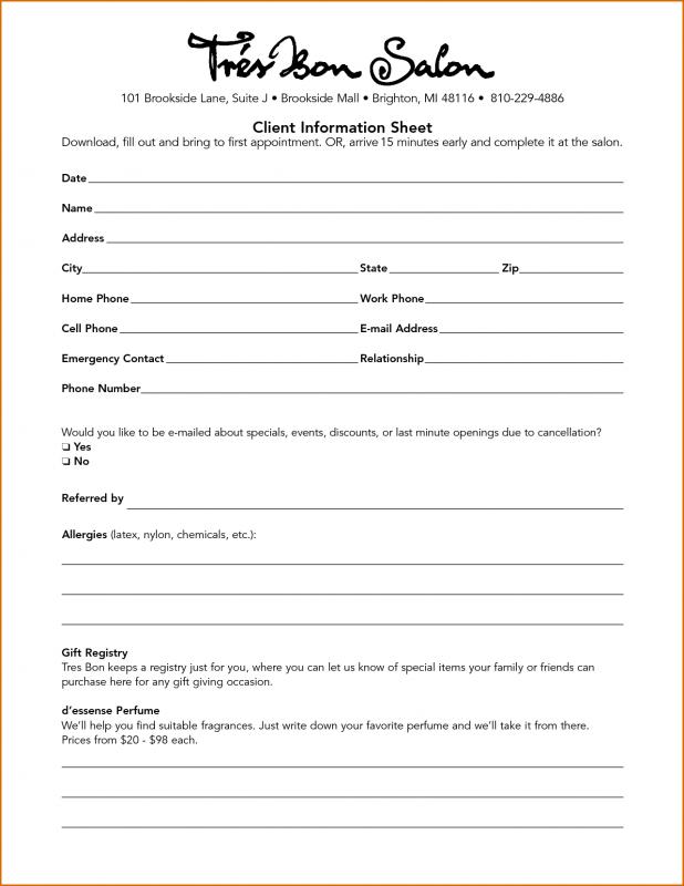 client information sheet