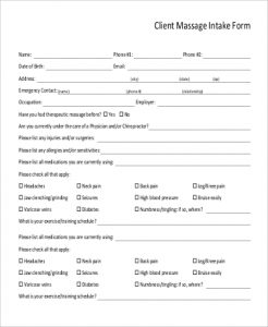 client intake form template chair massage intake form sample client massage intake form form and bring it with you on your first appointment i like the majority of this