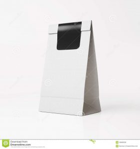 coffee bag mockup white paper bag black sticker mockup light background