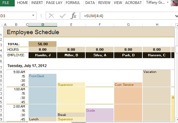 college class schedule template