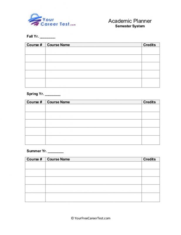 college class schedule template student academic planner semesterbased worksheet 1 638