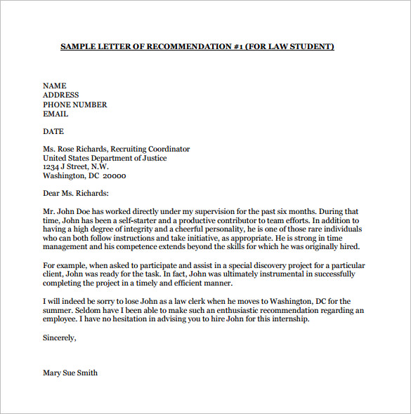 college letter of recommendation template