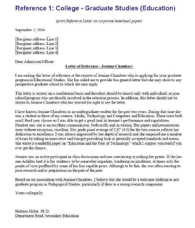 college letter of recommendation template