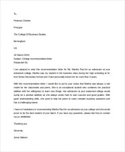 college recommendation letter sample business college recommendation letter