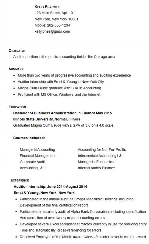 college resume format