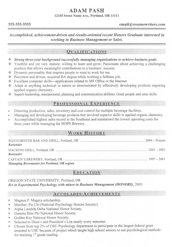 college resume format