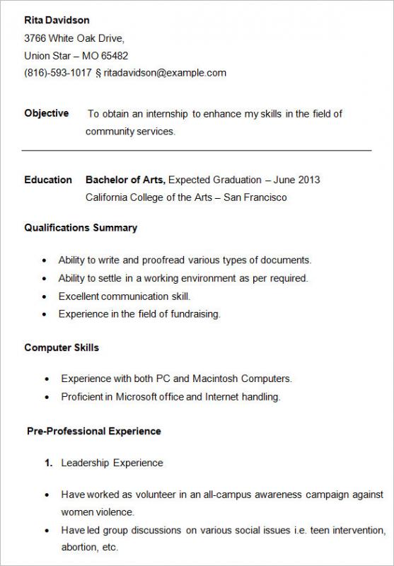 college resume format