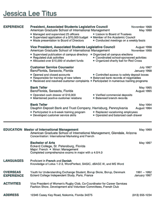 college resume format