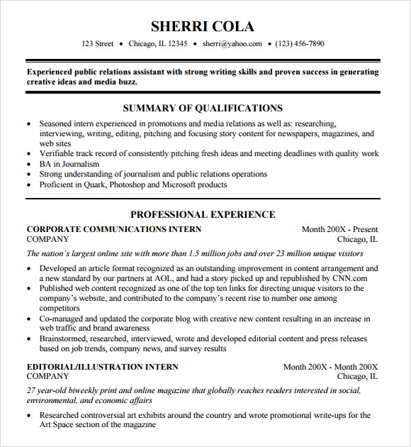 college resume format