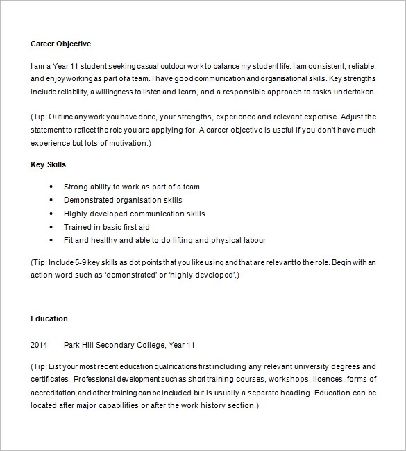 college resume template