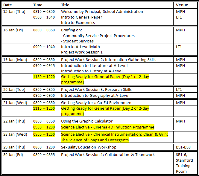 college schedule template