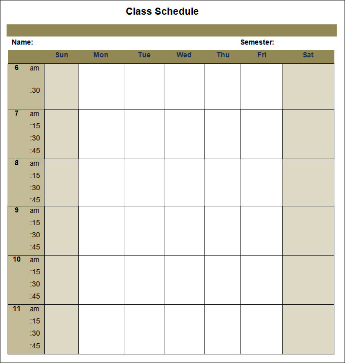 college schedule templates