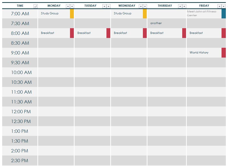 college schedule templates